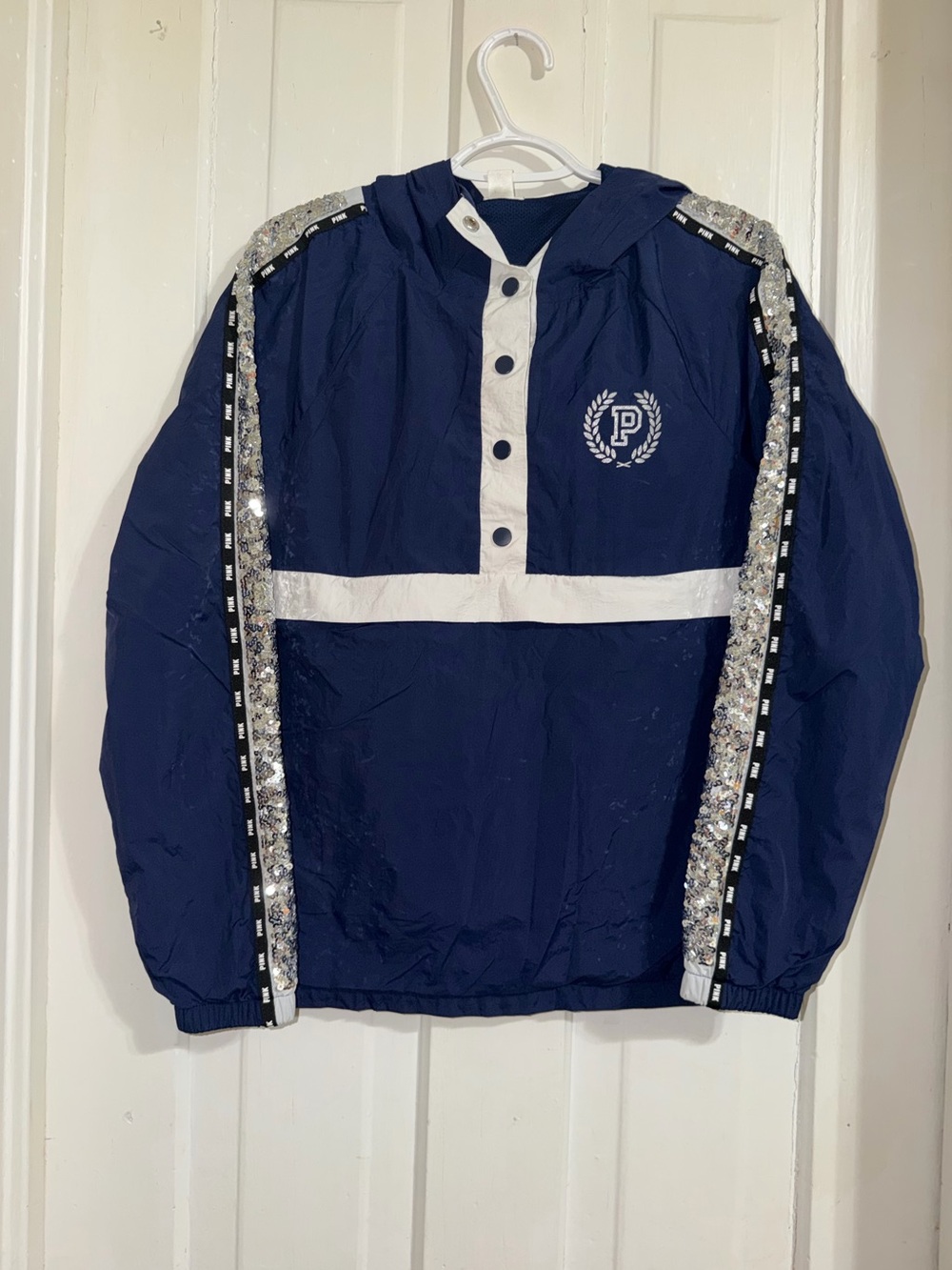 Vintage‎ Y2K Women's XS Navy Pullover Windbreaker Victoria secret PINK pocket